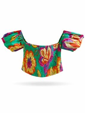 Gianni Bini Multi color Floral Smocked Off-Shoulder Crop Top Size S